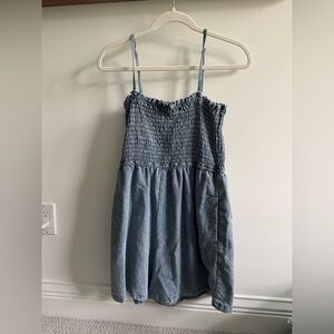 Blue Smocked Denim-like Romper